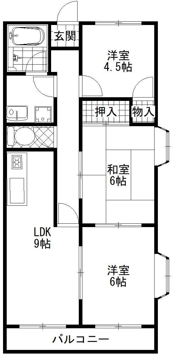 アーバン滝野(3LDK/3階)の間取り写真