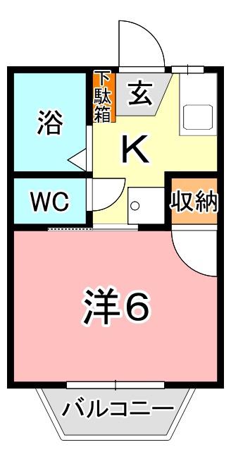 キッコウハイネスB(1K/2階)の間取り写真