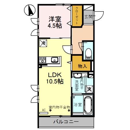 ゼフィール A(1LDK/2階)の間取り写真