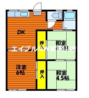 竜操コーポB(3DK/1階)の間取り写真