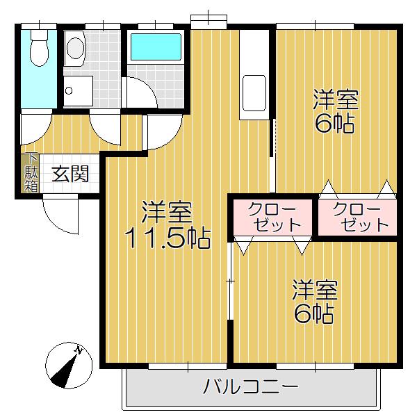 サンライズハイツ(2LDK/2階)の間取り写真
