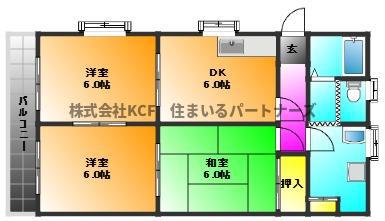 ブリックタウン壱弐参番館(3DK/1階)の間取り写真