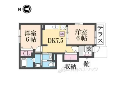 フォンテーヌ(2DK/1階)の間取り写真