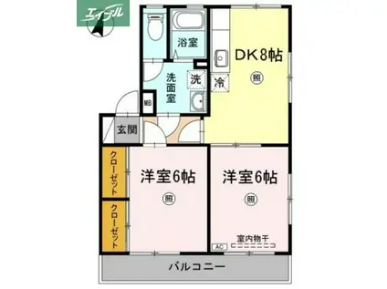 レコルト福田II(2DK/1階)の間取り写真