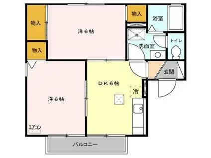 ジュピターズB棟(2DK/1階)の間取り写真