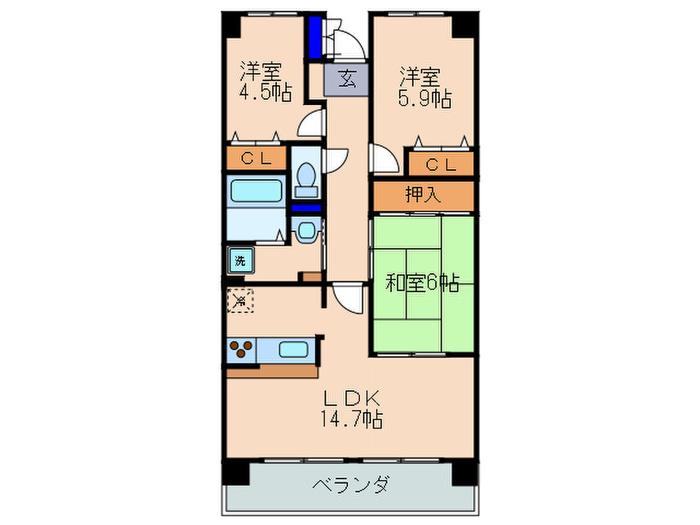 ベルヴィ草津(3LDK/7階)の間取り写真