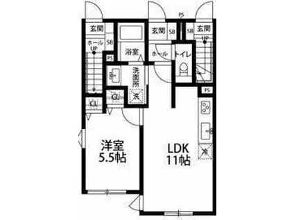 グランフォルト旗の台(1LDK/1階)の間取り写真