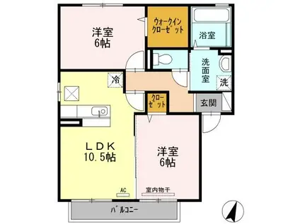 ラルジュB棟(2LDK/1階)の間取り写真