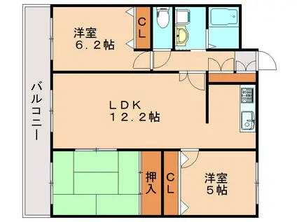 グリーンビュー立岩(3LDK/7階)の間取り写真