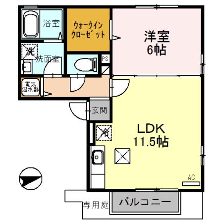 ラフィーネ林II(1LDK/1階)の間取り写真