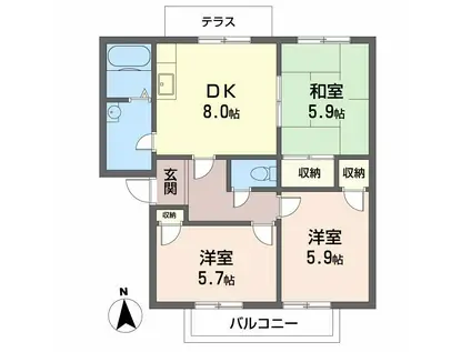 サニーレジデンス(3DK/1階)の間取り写真