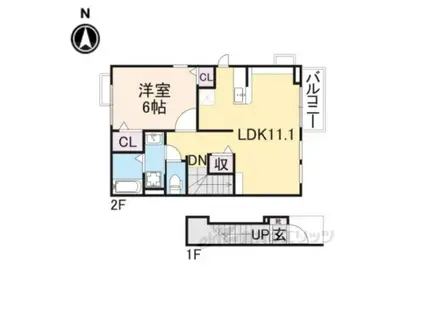 プリオールⅠ(1LDK/2階)の間取り写真