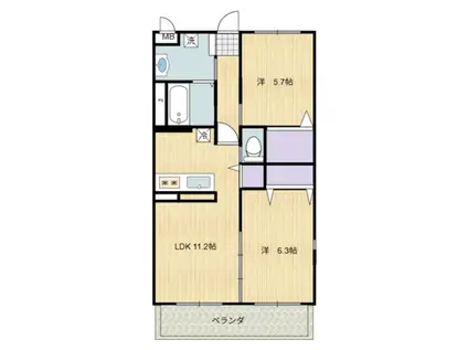 ピュアフレグランス(2LDK/2階)の間取り写真