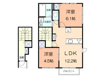 湘南モノレール 富士見町駅(神奈川) 徒歩22分 2階建 新築(2LDK/2階)の間取り写真