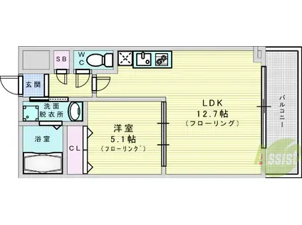 グランカーサ新大阪サウス(1LDK/8階)の間取り写真