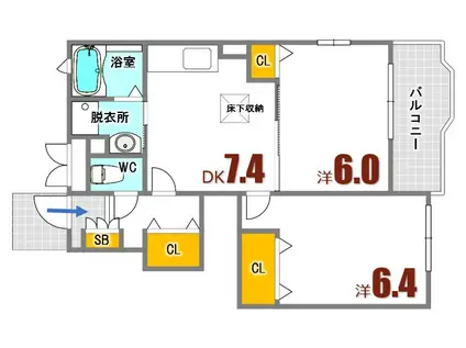 リバーサイド・ハーモニーB(2DK/1階)の間取り写真