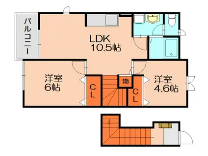 アルカディアA(2LDK/2階)の間取り写真