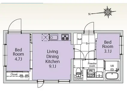 TASUKI杉並高井戸(2DK/4階)の間取り写真