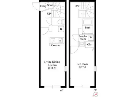 プロスパー飯田橋(1LDK/4階)の間取り写真