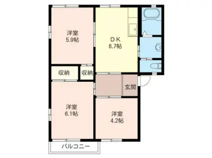 ベルドールA(3DK/2階)の間取り写真