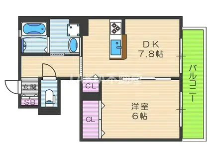 ドゥジエーム(1DK/1階)の間取り写真