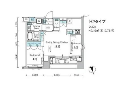 プライマル中央湊(2LDK/6階)の間取り写真