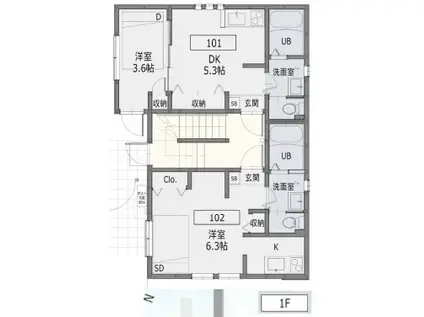 ECLAT(1DK/1階)の間取り写真