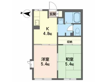 ハイライフシティ北天昌寺 A(2K/1階)の間取り写真