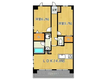 ESTABLE K.W.N(2LDK/5階)の間取り写真
