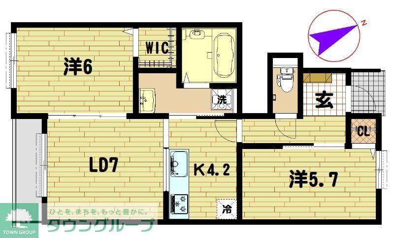 アムール久喜A棟(2LDK/1階)の間取り写真