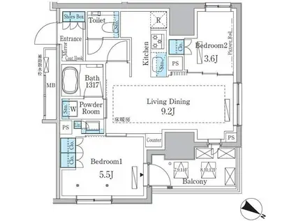 ラテスト白金台(2LDK/10階)の間取り写真