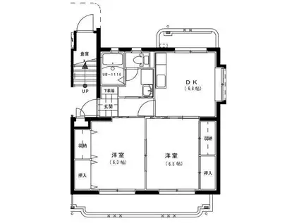 ハーベスト1号館(2DK/2階)の間取り写真