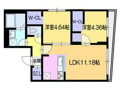 ラ・シュエット栄通B(2LDK/1階)の間取り写真