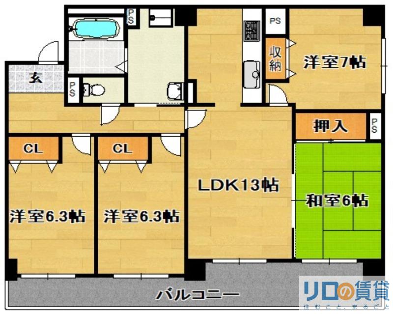 リバライン井高野2号棟(4LDK/5階)の間取り写真