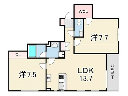 VILLA MUSICA西宮北口(2LDK/3階)の間取り写真