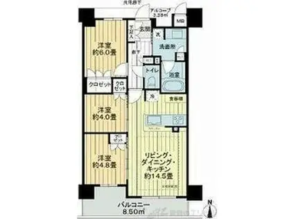 ジオ江坂垂水町(3LDK/3階)の間取り写真