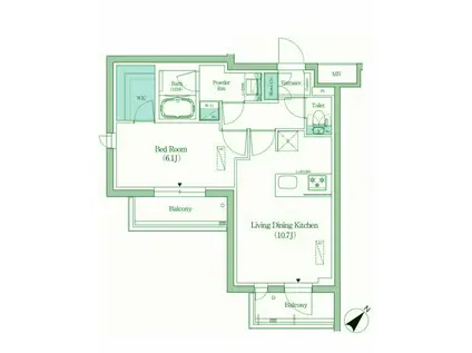 プライムブリス品川旗の台(1LDK/4階)の間取り写真