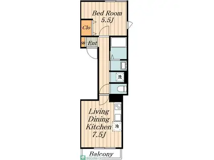 フィエールK(1LDK/2階)の間取り写真
