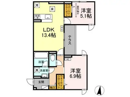 D PAINA 子母口 II(2LDK/2階)の間取り写真