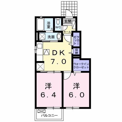 ワイズKM(2DK/1階)の間取り写真