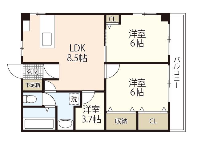 寿々ビル(3LDK/6階)の間取り写真