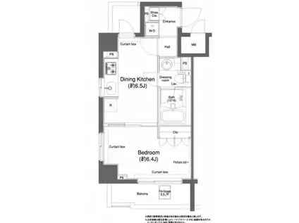 プラウドフラット新宿河田町(1DK/3階)の間取り写真