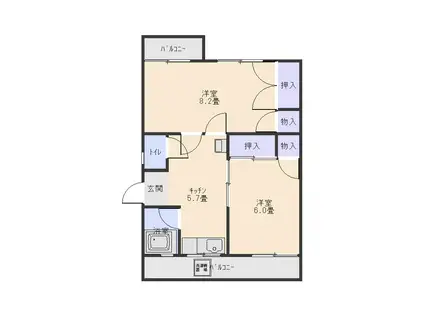 アリュール荘園(2K/2階)の間取り写真