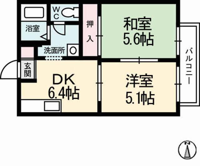 ジュネス・ルミエールD(2DK/2階)の間取り写真