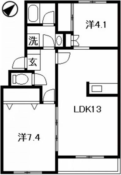 トリヴァンベール戸坂(2LDK/3階)の間取り写真