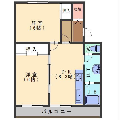 ヴィラナリー函館5号棟(2DK/4階)の間取り写真