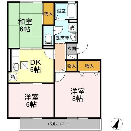 ファミーユ・ヴィラB(3DK/1階)の間取り写真