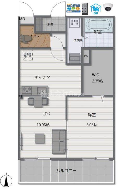 PRAIA GUJIN(1LDK/1階)の間取り写真