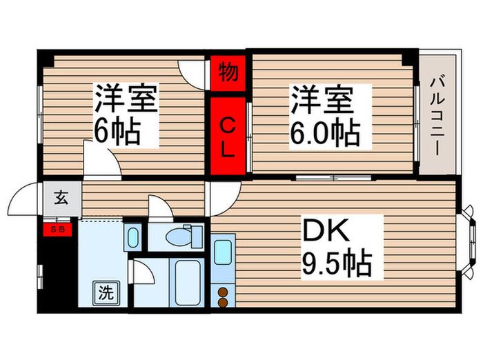 サンライズ・リバー(2DK/4階)の間取り写真