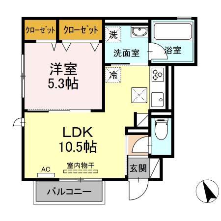 メゾン・アンソレイユ(1LDK/1階)の間取り写真
